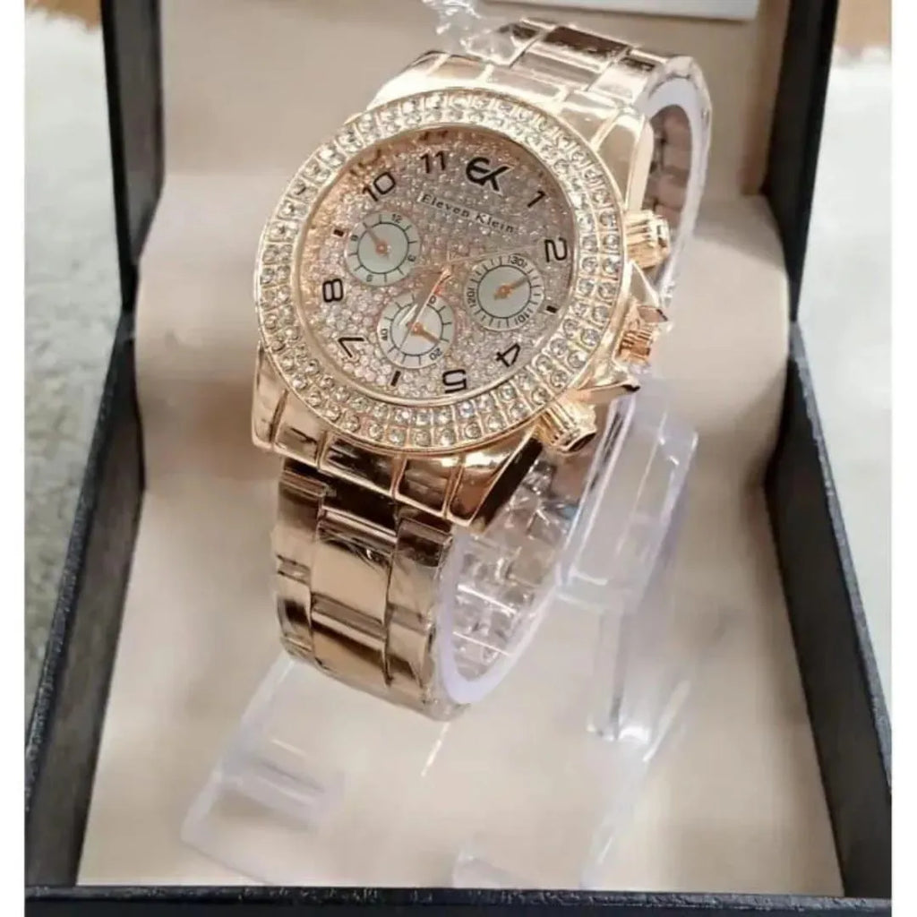 Women's Rose Gold Crystal Watch with Bracelet Strap