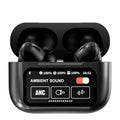 Black A9 Pro ANC Bluetooth 5.4 Wireless Earbuds with Smart Screen and Active Noise Cancellation