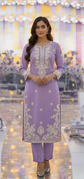 Purple Embroidered Lawn 2Pcs Kurta Set