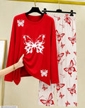 Red Butterfly Print Night Suit for Women 28"