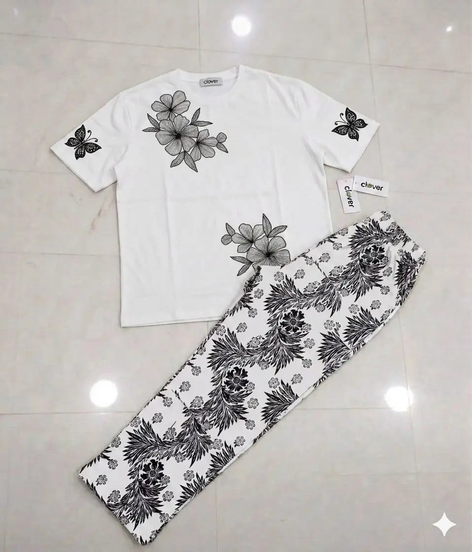 2 Pcs Women's Stitched Jersey Printed Night Suit