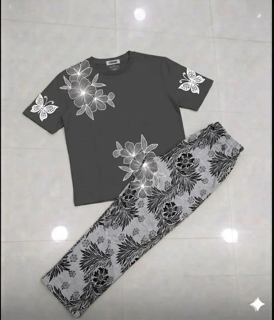 2 Pcs Women's Stitched Jersey Printed Night Suit