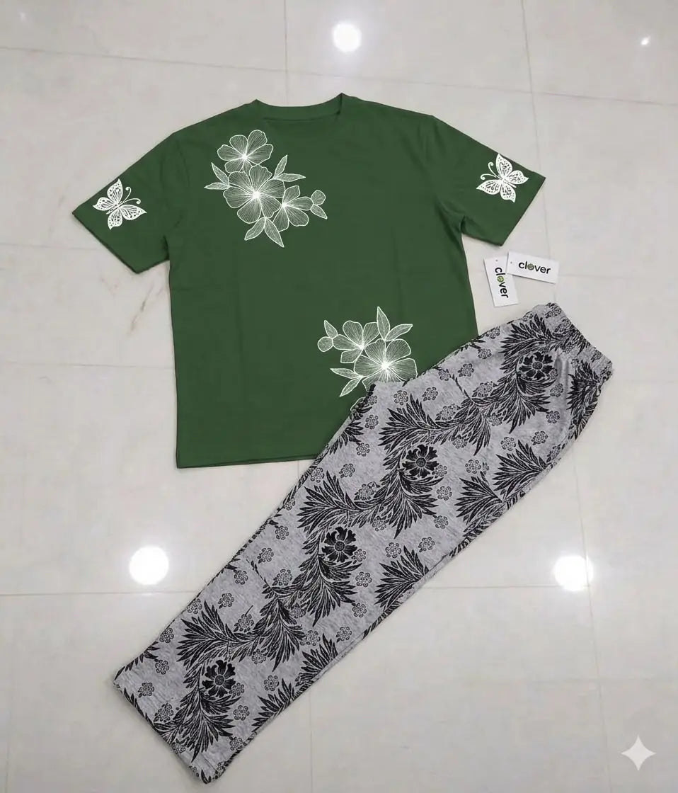 2 Pcs Women's Stitched Jersey Printed Night Suit