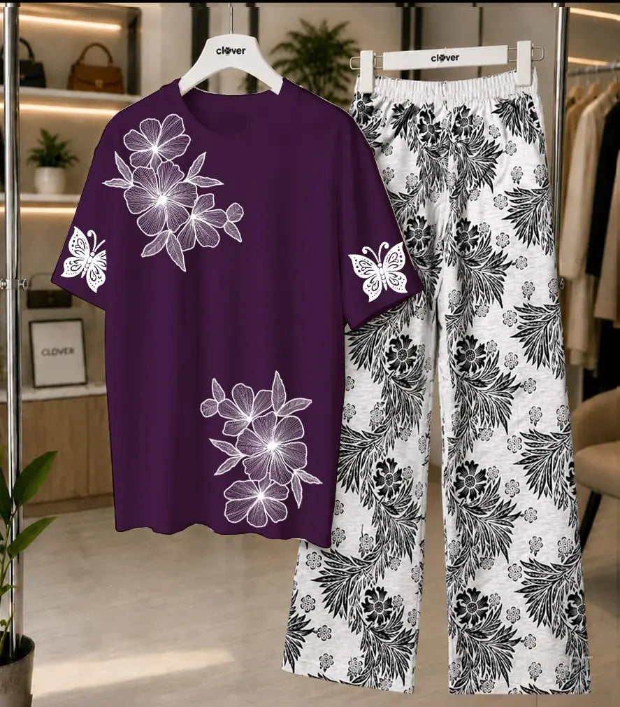 2 Pcs Women's Stitched Jersey Printed Night Suit