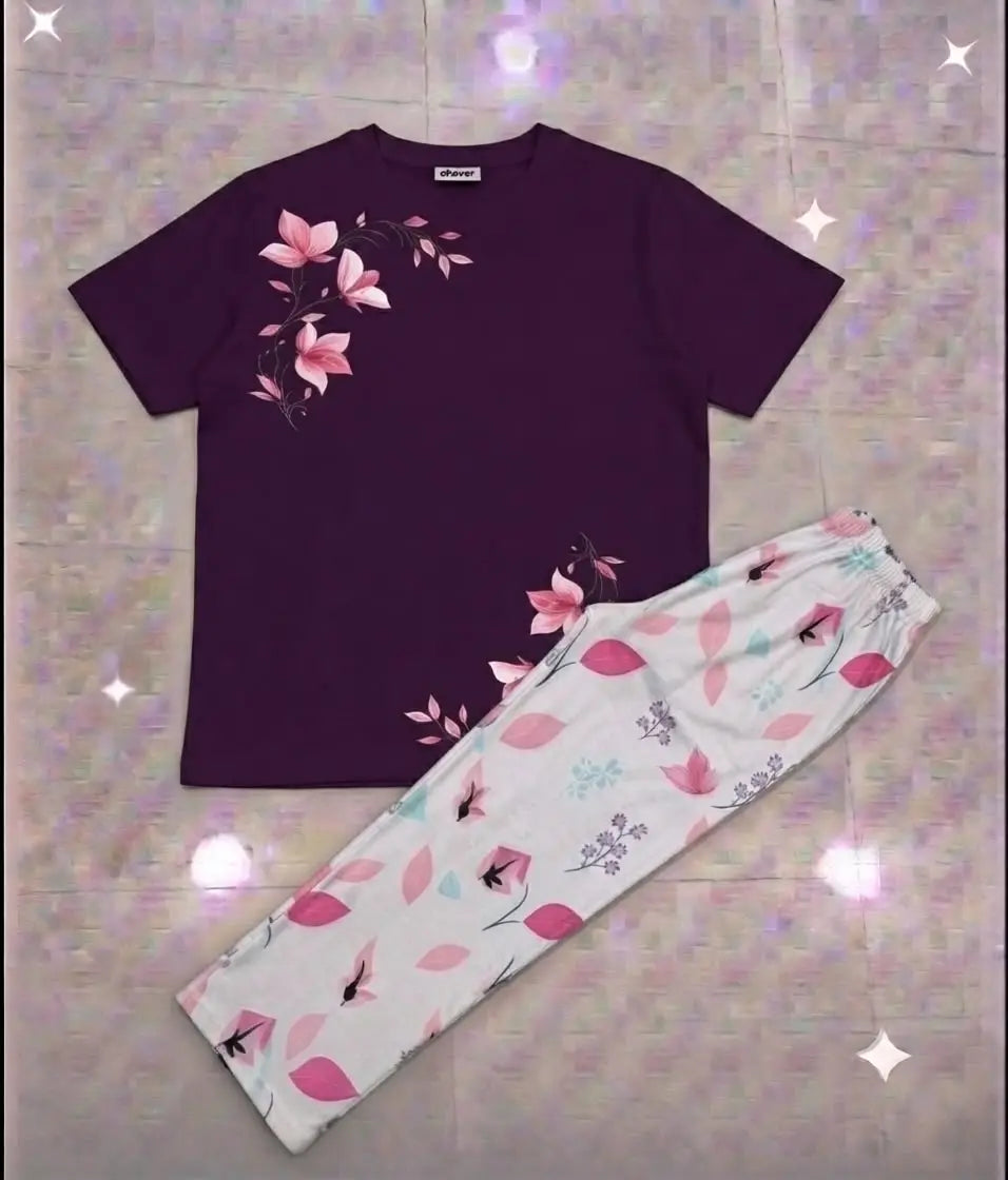 2 Pcs Women's Stitched Cotton Jersey Printed Night Suit