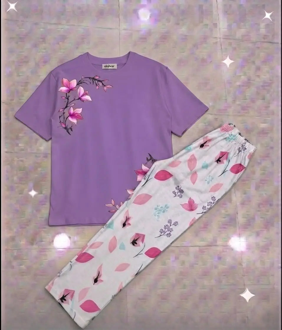 2 Pcs Women's Stitched Cotton Jersey Printed Night Suit