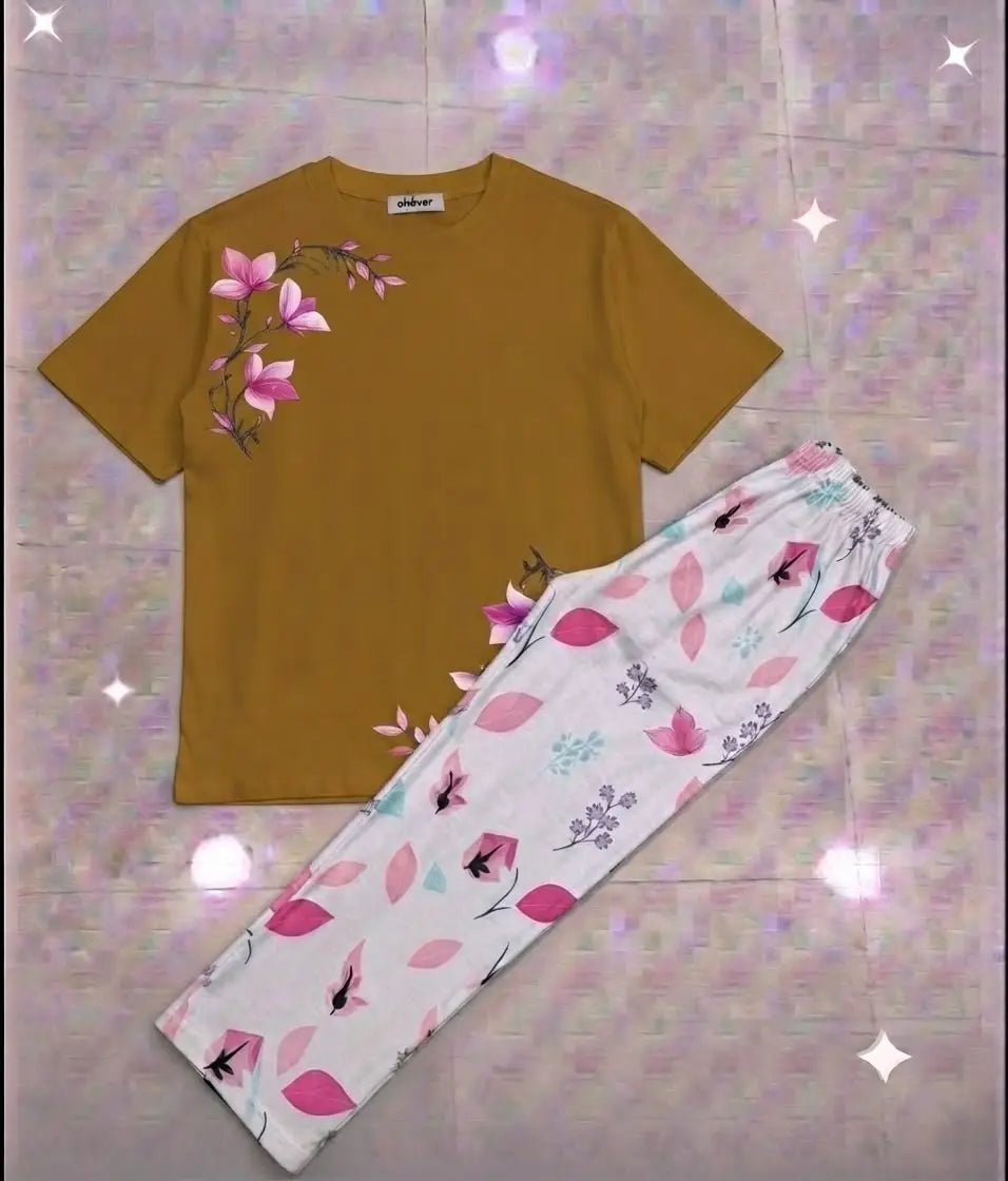 2 Pcs Women's Stitched Cotton Jersey Printed Night Suit