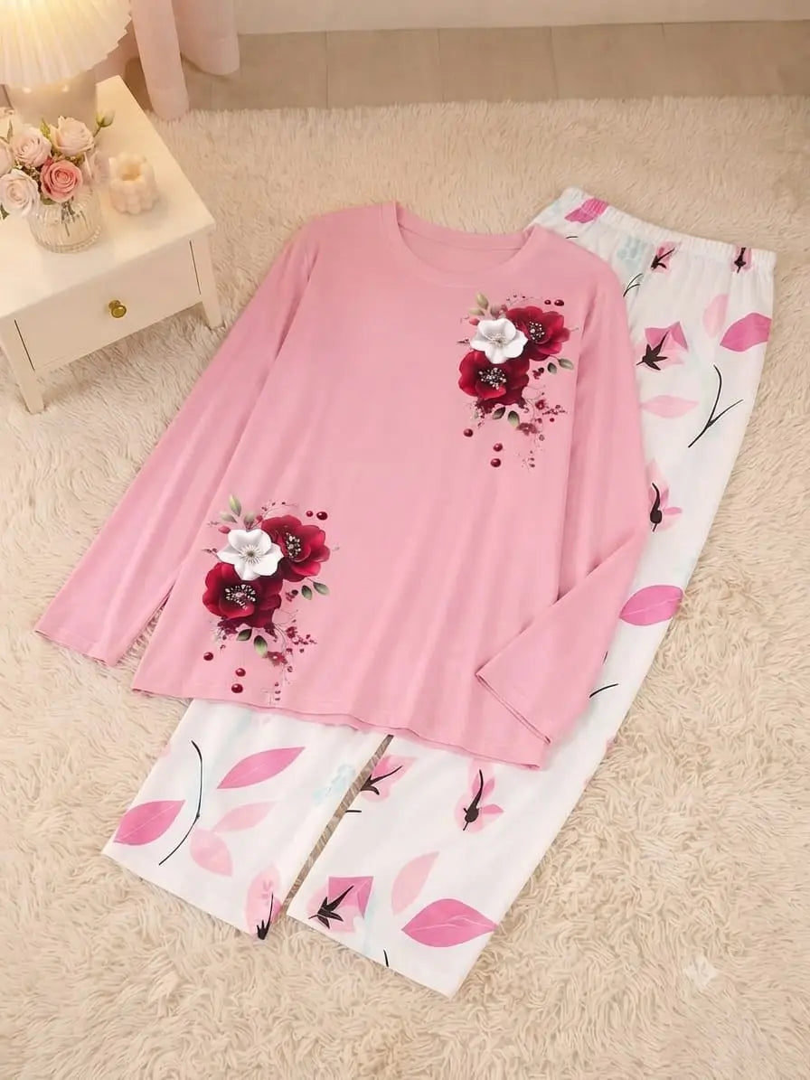 2 Pcs Women's Stitched Jersey Printed Night Suit