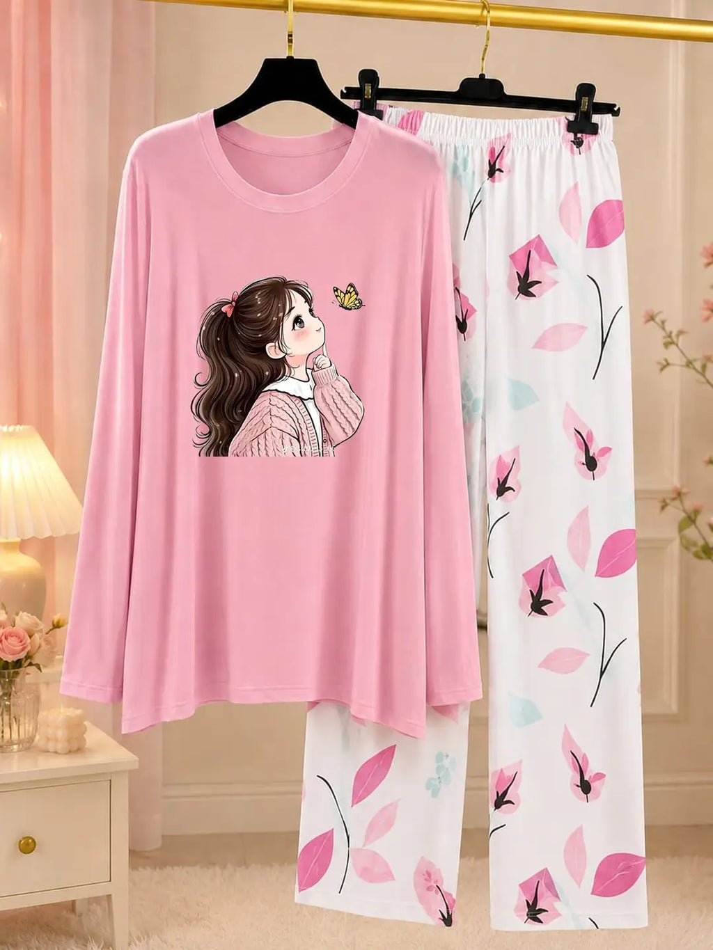 2 Pcs Women's Stitched Jersey Printed Night Suit