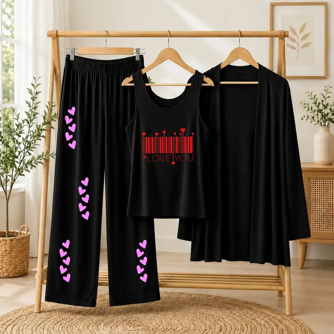 3 Pcs Women's Stitched Jersey Printed Night Suit