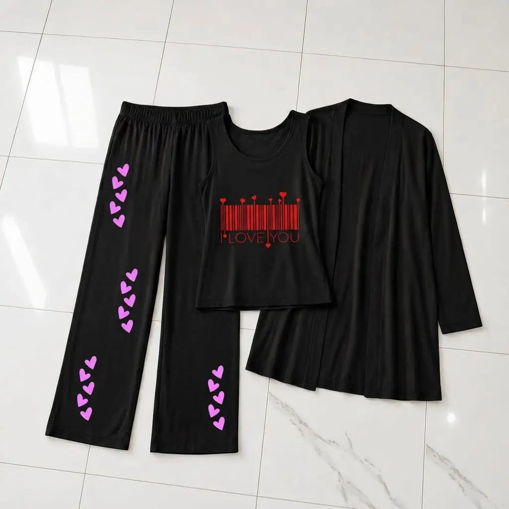 3 Pcs Women's Stitched Jersey Printed Night Suit