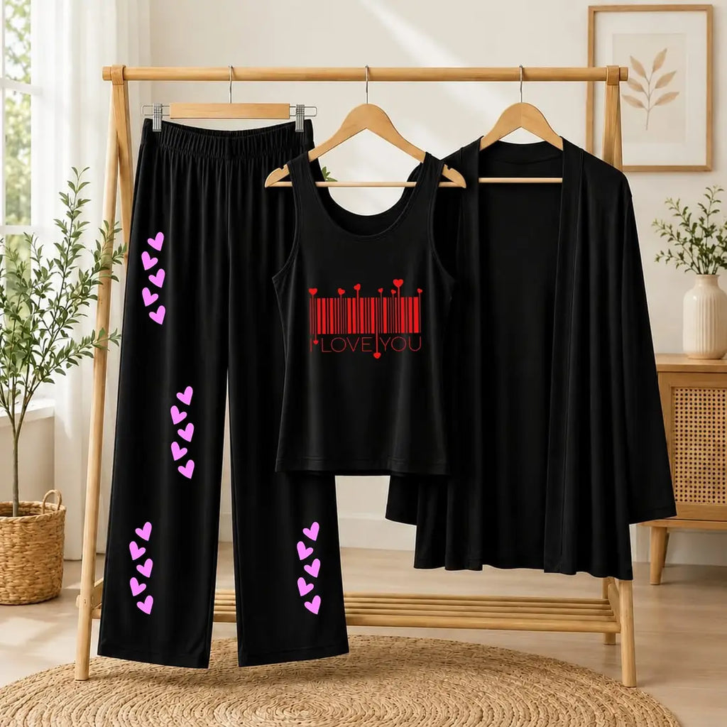 3 Pcs Women's Stitched Jersey Printed Night Suit