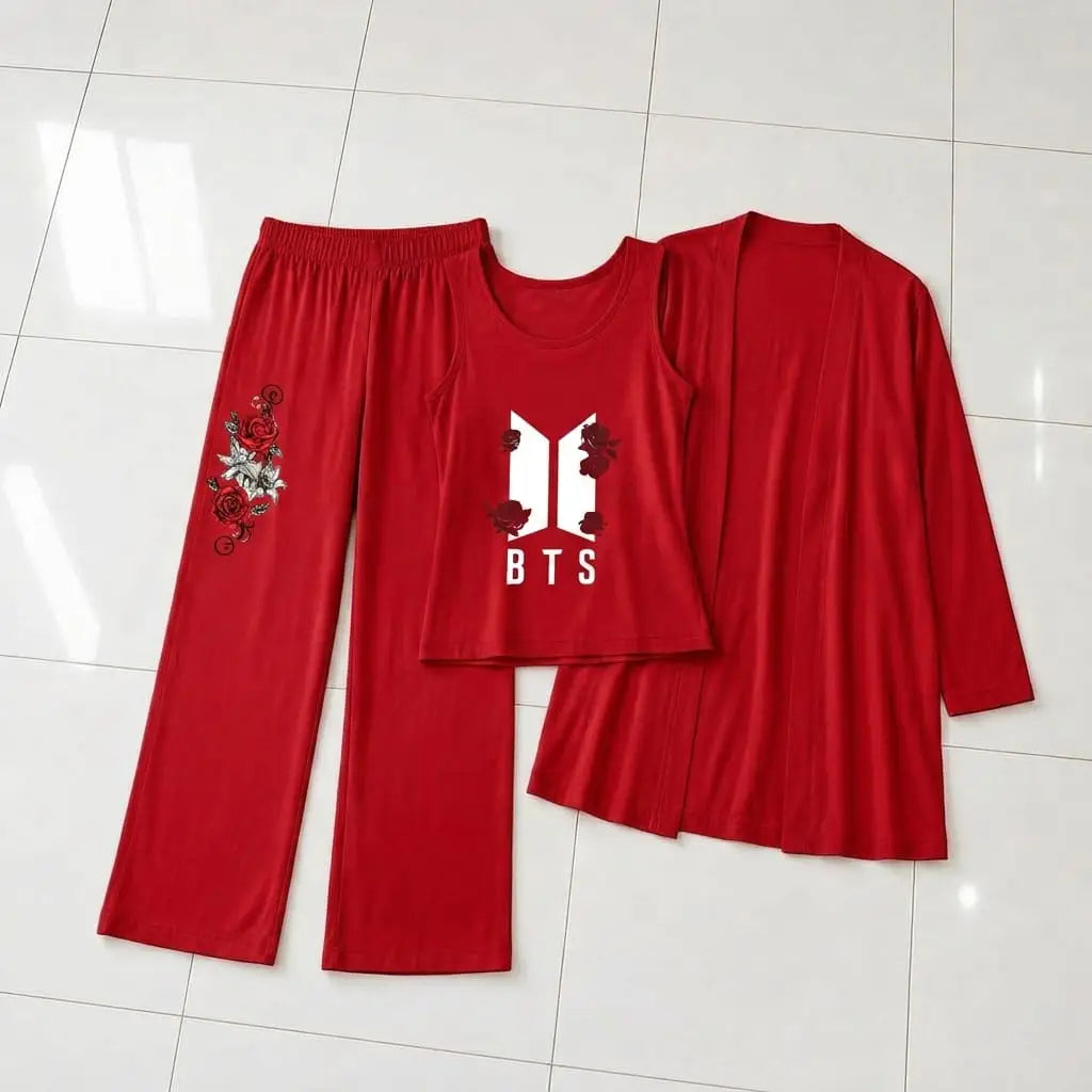3 Pcs Women's Stitched Jersey Printed Night Suit