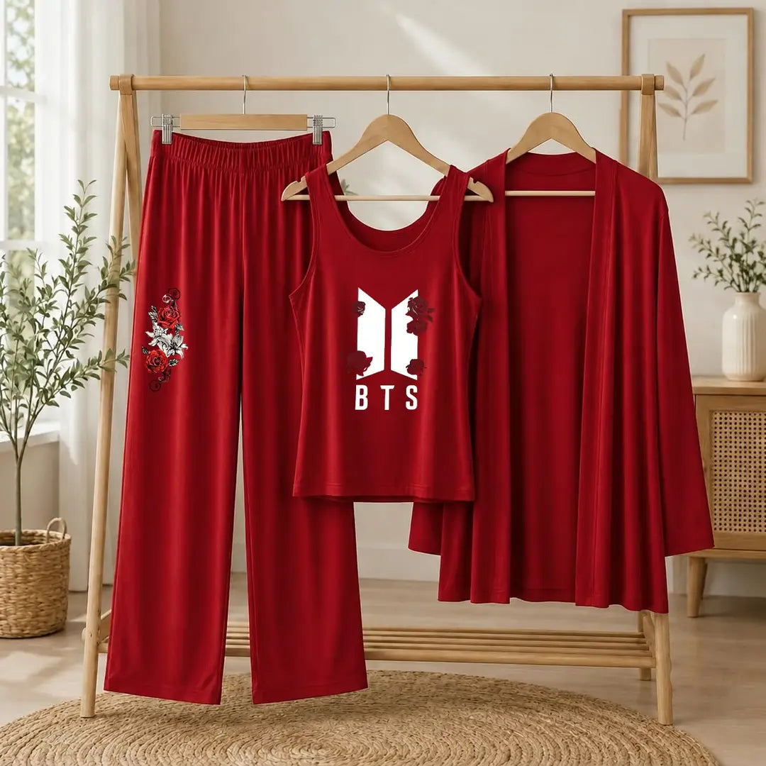 3 Pcs Women's Stitched Jersey Printed Night Suit