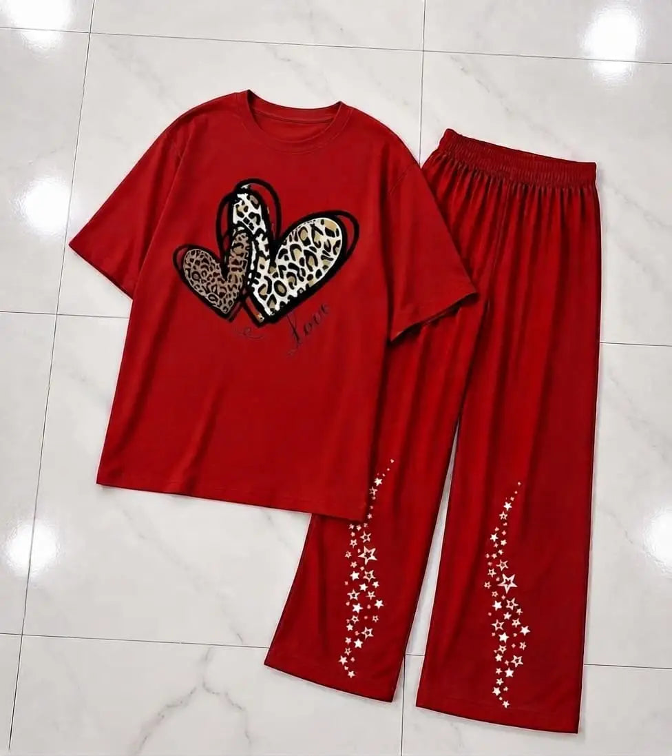 2 Pcs Women's Stitched Jersey Printed Night Suit