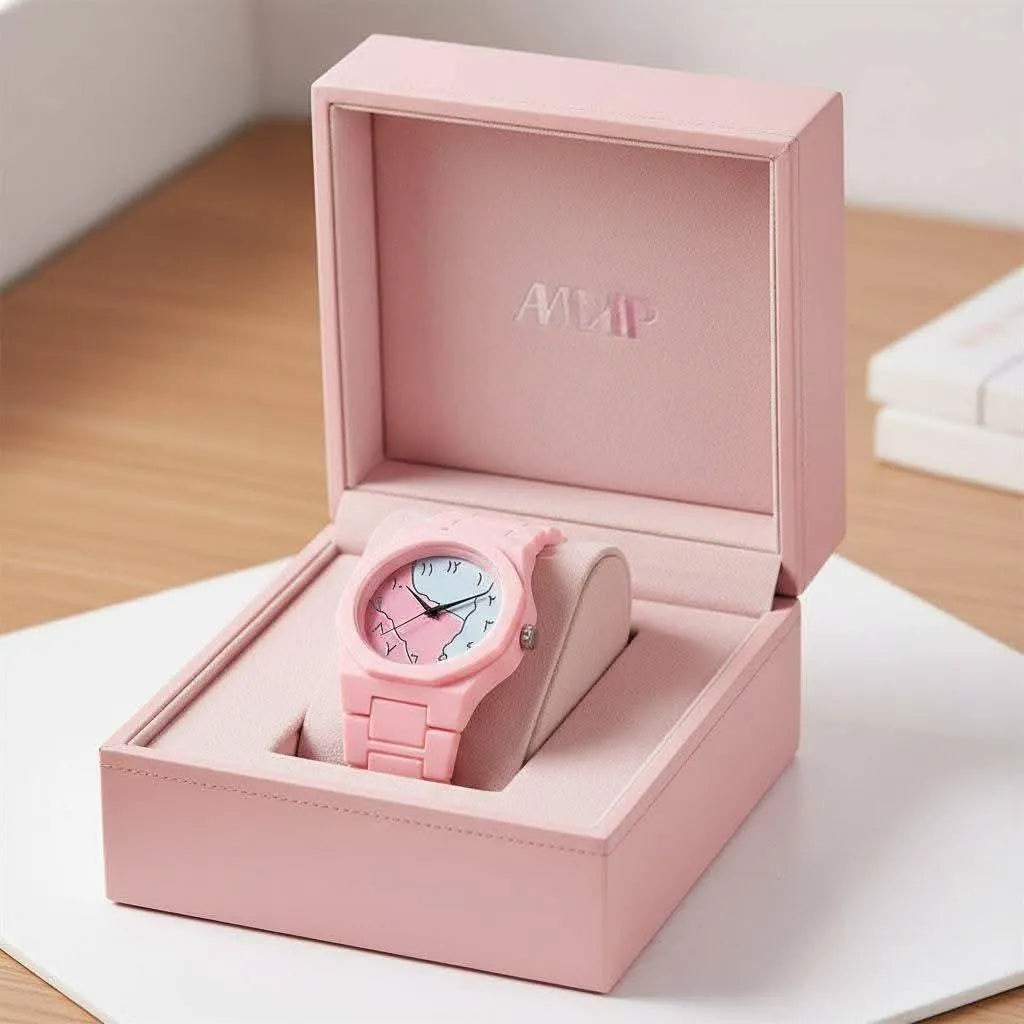 Pink Carbon Fiber Women's Watch with Butterfly Lock