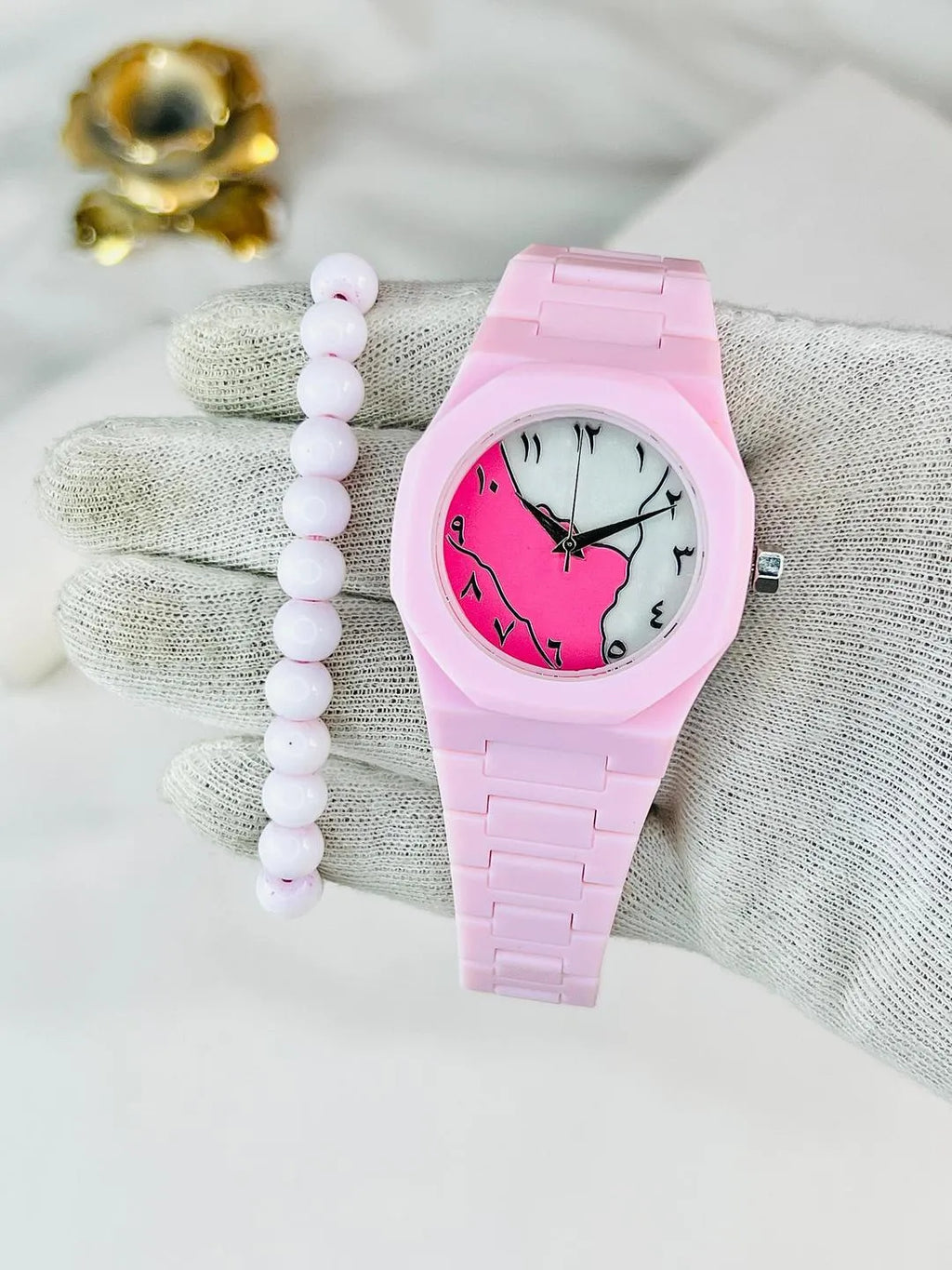 Pink Carbon Fiber Women's Watch with Butterfly Lock