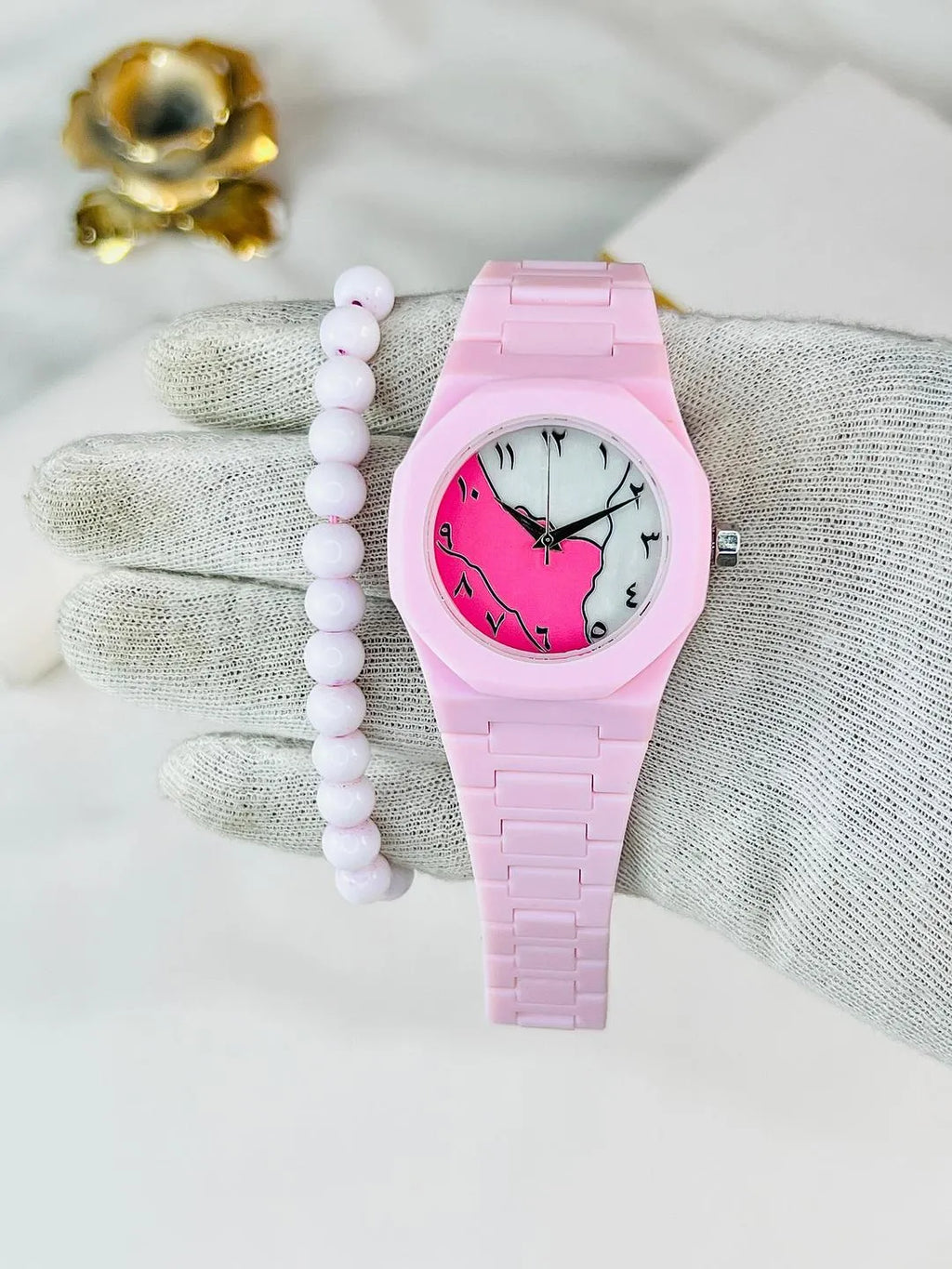 Pink Carbon Fiber Women's Watch with Butterfly Lock
