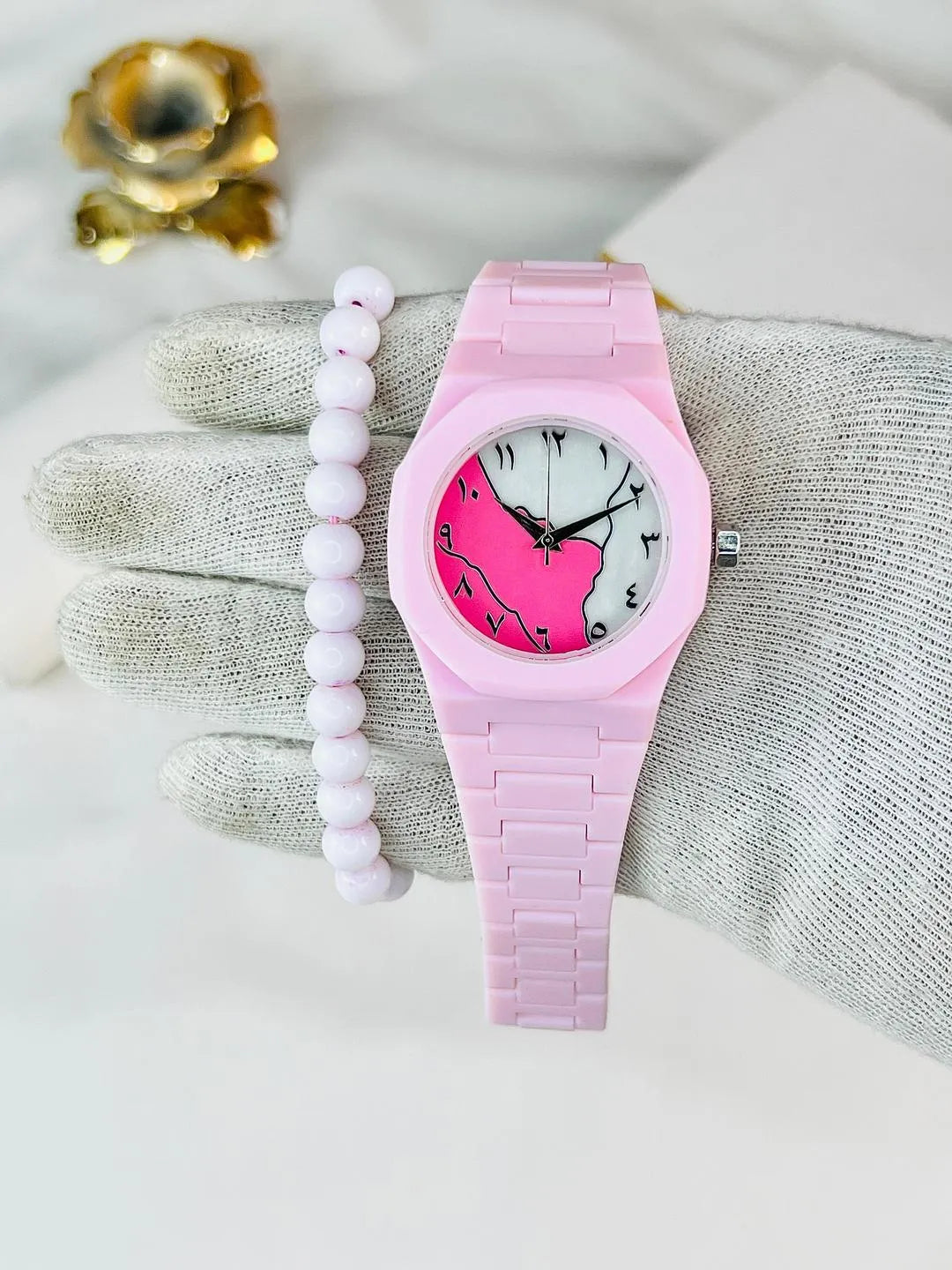 Pink Carbon Fiber Women's Watch with Butterfly Lock
