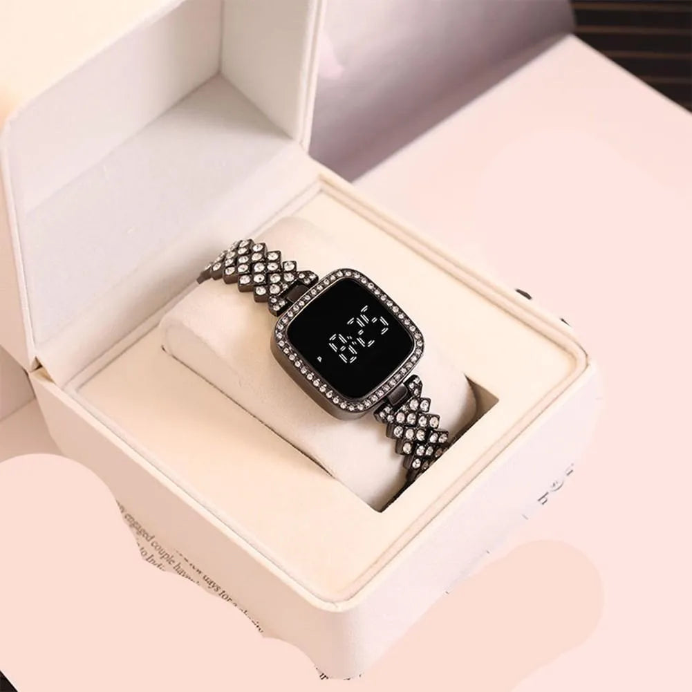 Women Crystal Watch Square Dial Touch Screen Rhinestone Band