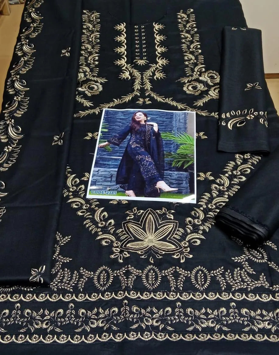 Black Embroidered 3-Piece Women's Lawn Suit with Bamber Dupatta