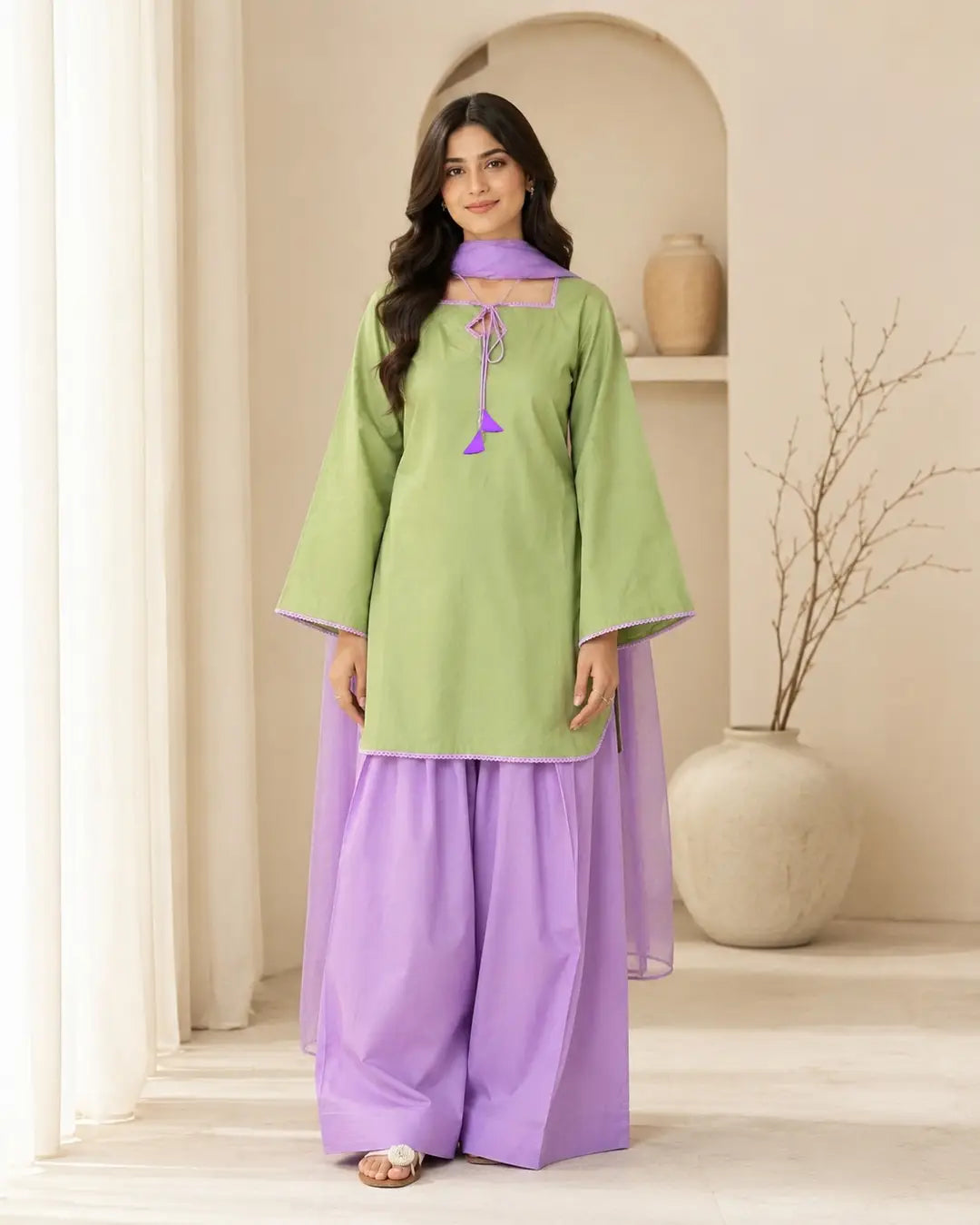 3 Pcs Women's Stitched Cotton Plain Suit