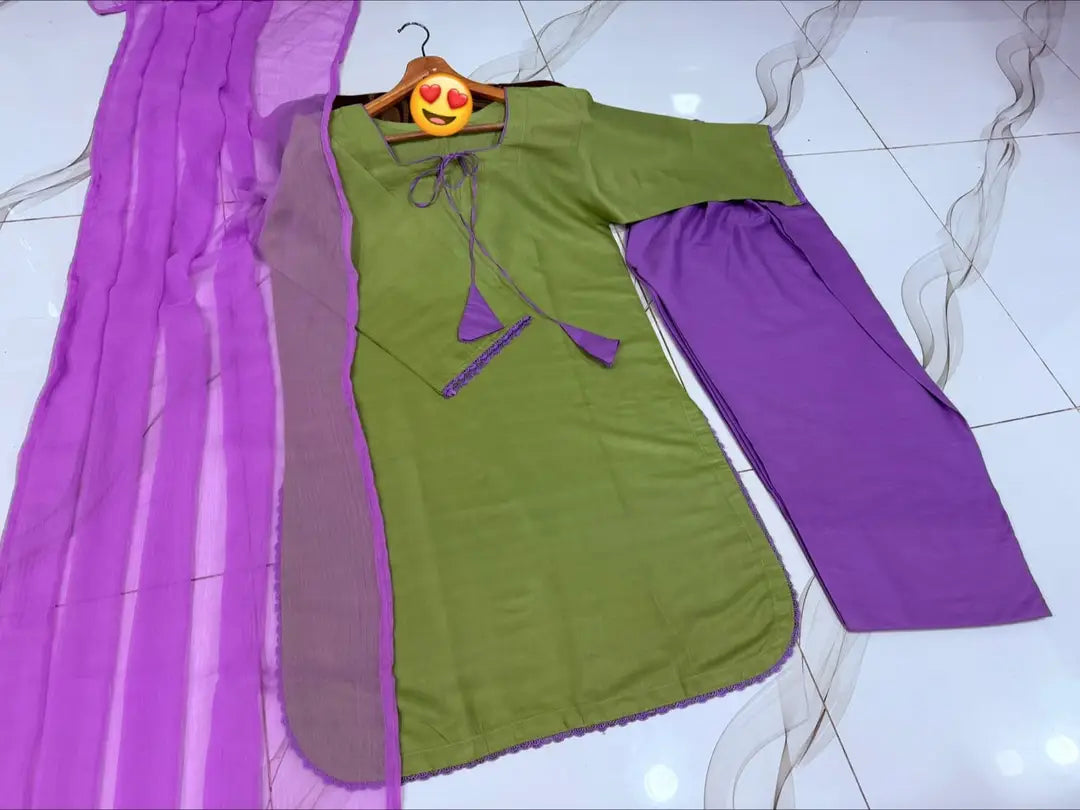 3 Pcs Women's Stitched Cotton Plain Suit