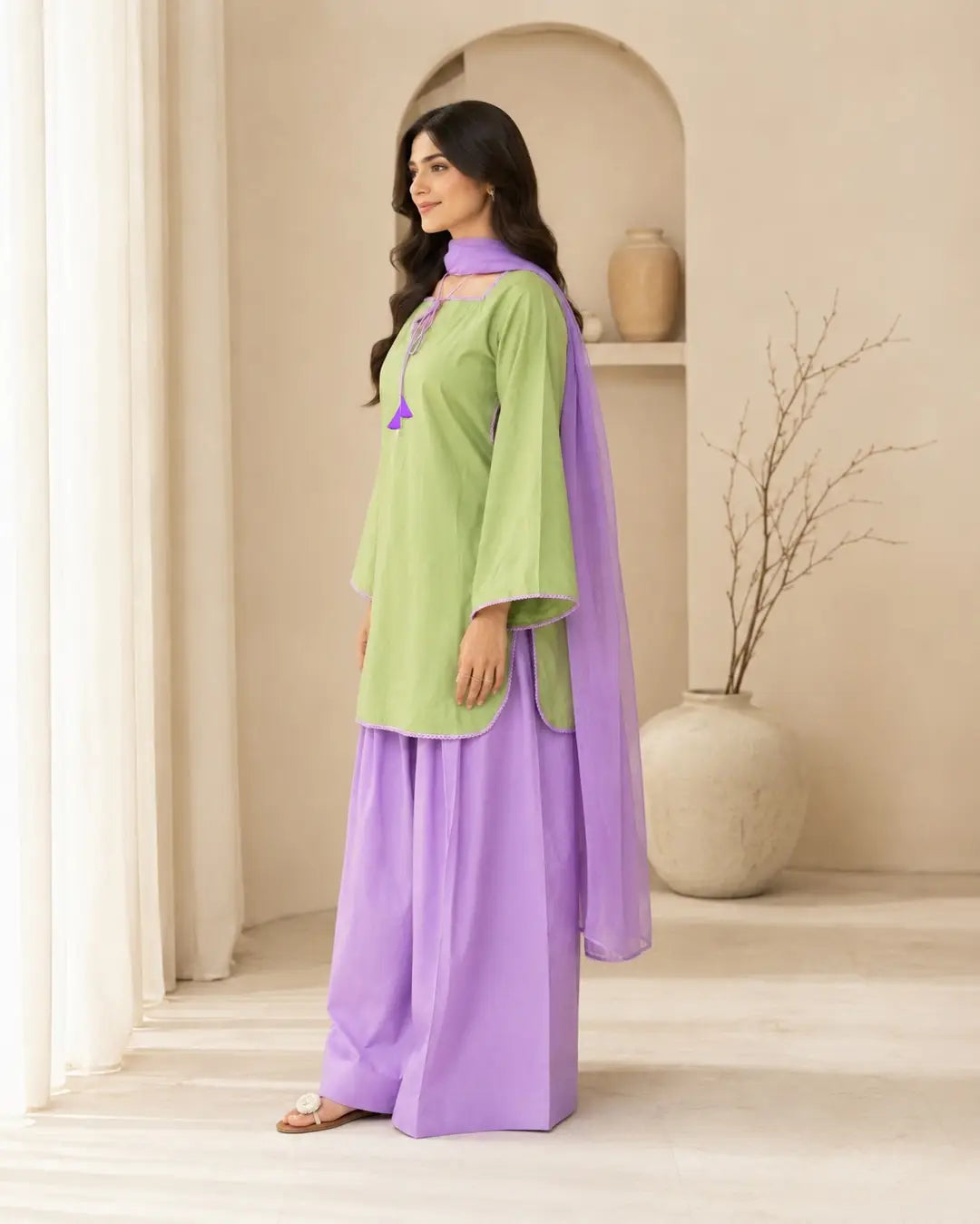 3 Pcs Women's Stitched Cotton Plain Suit