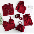 Red Silk Nightwear Set with 7 Pieces