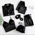 Black Silk 5-Piece Night Suit Set for Women