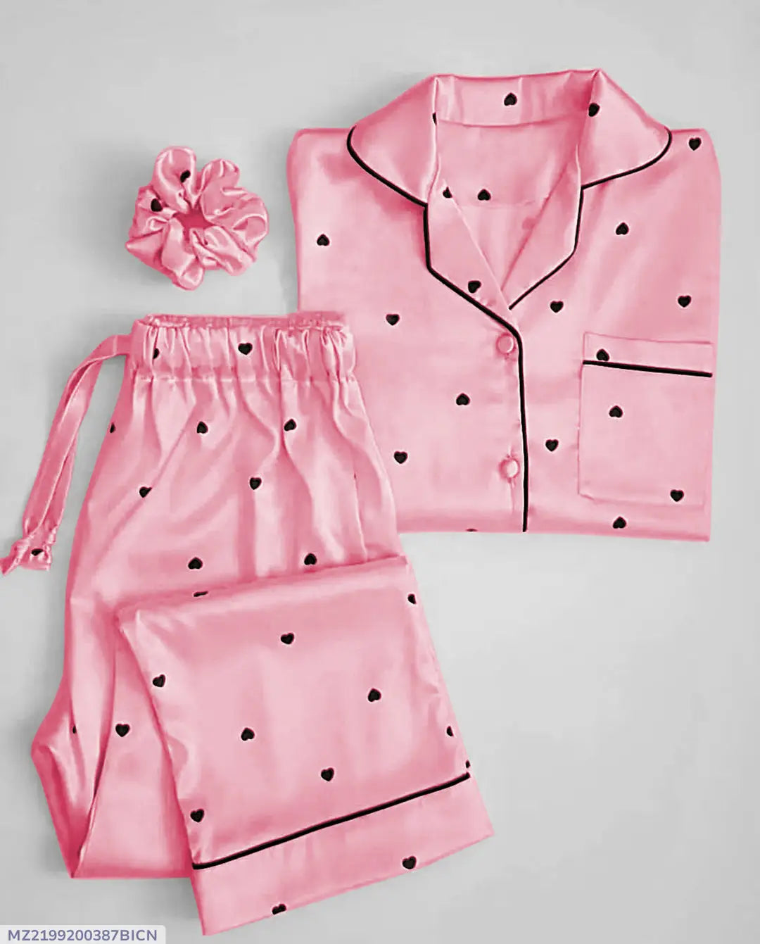 2 Pcs Women's Stitched Silk Printed Night Suit