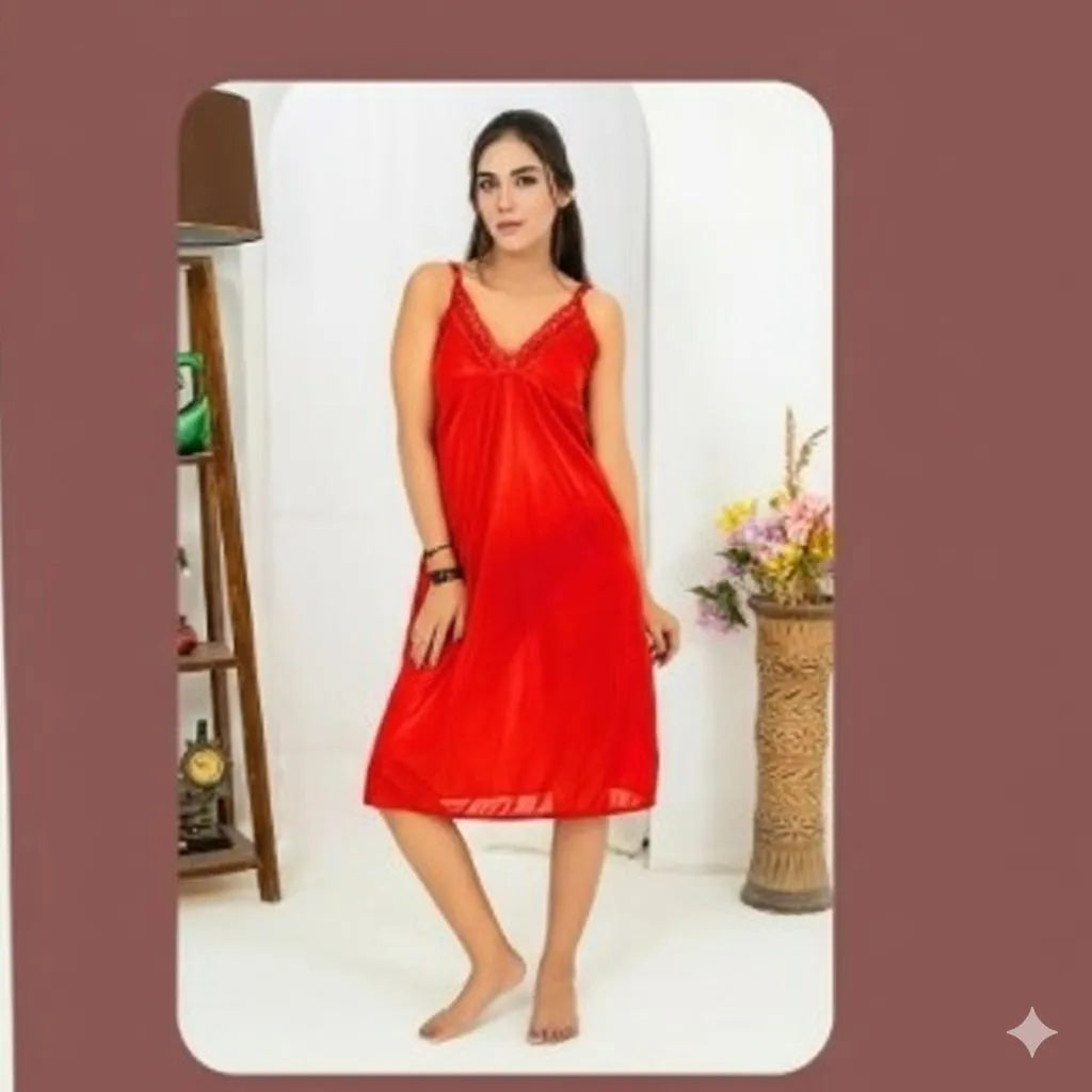 Red Silk 2-Piece Nightwear Set for Women