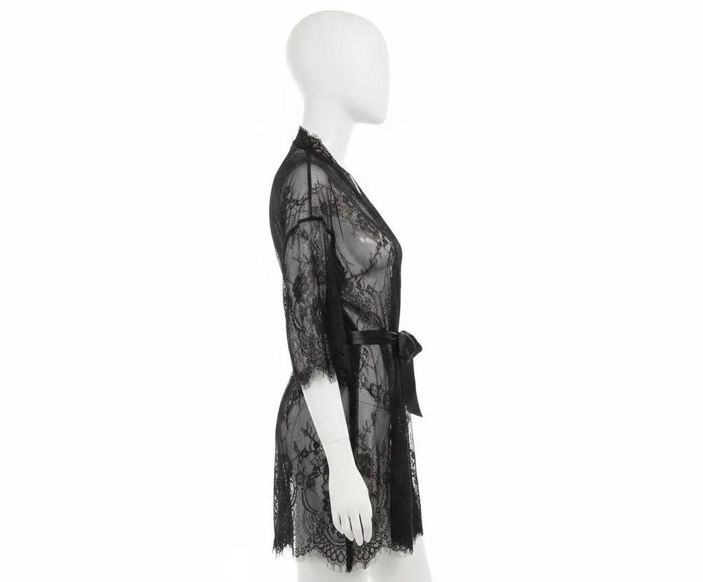 Black Lace V-Neck Night Suit for Women Free Size