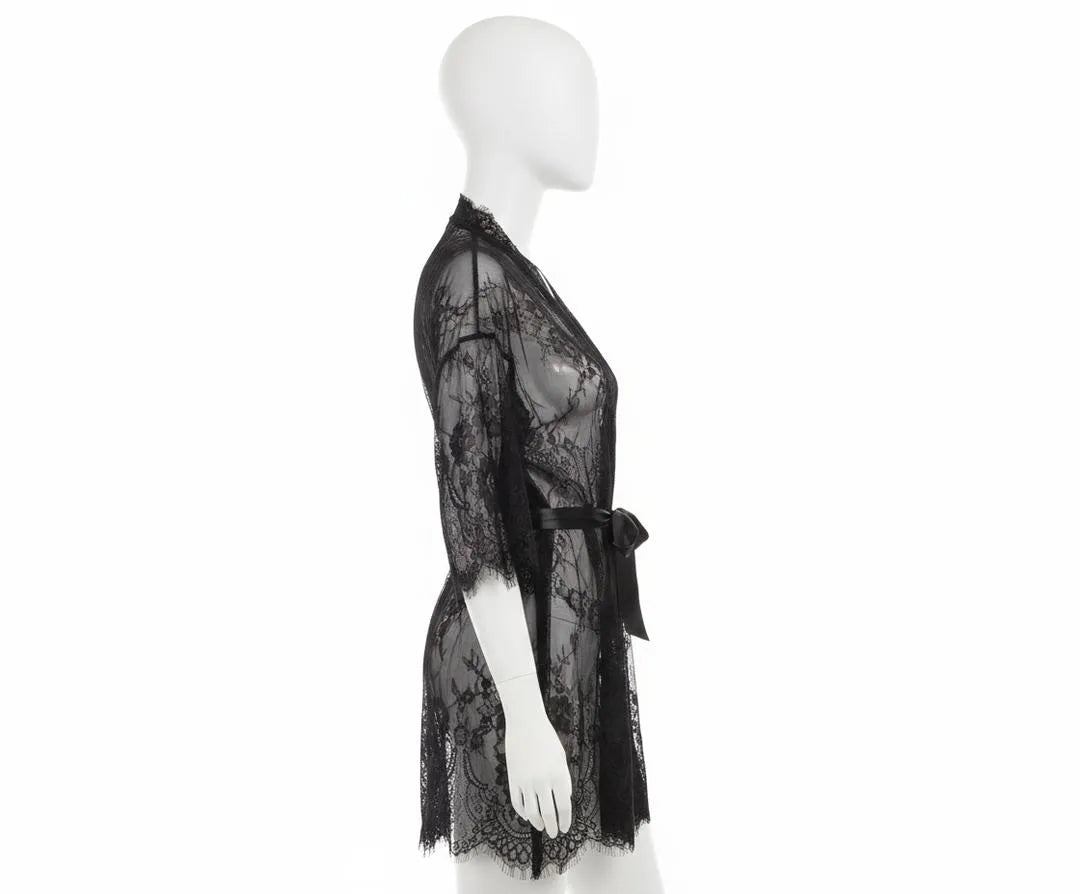 Black Lace V-Neck Night Suit for Women Free Size