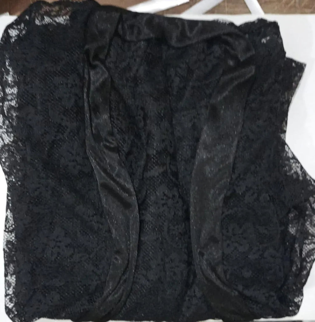 Black Lace V-Neck Night Suit for Women Free Size