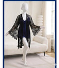 Blue Silk Lace Nightgown Set V-Neck Free Size