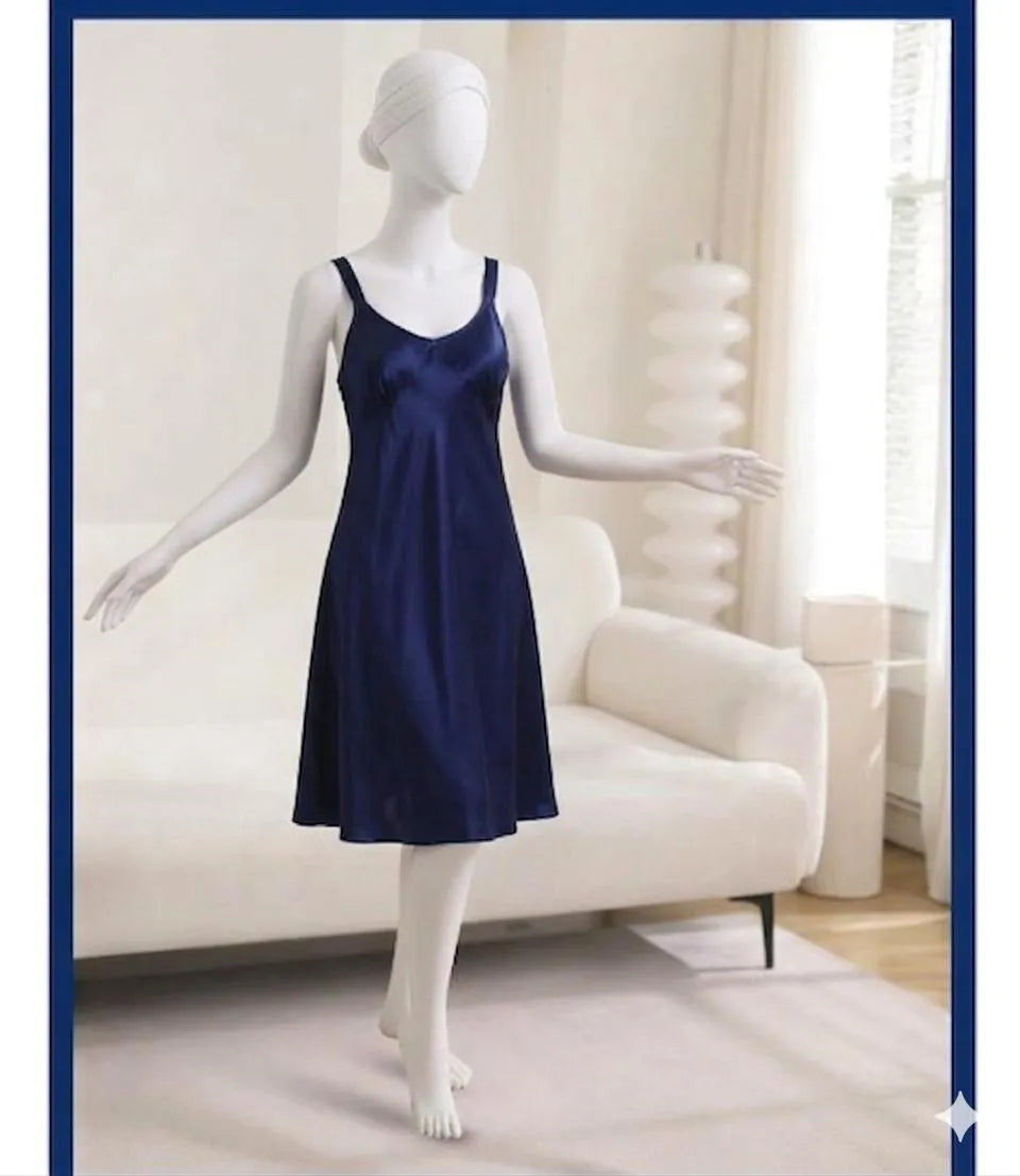 Blue Silk Lace Nightgown Set V-Neck Free Size