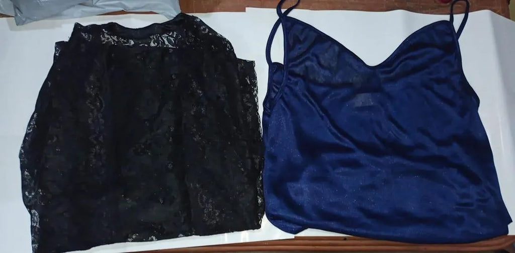 Blue Silk Lace Nightgown Set V-Neck Free Size