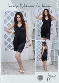 Black Silk Lace V-Neck Sleep Shirt & Shorts Set