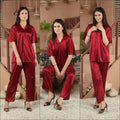 Maroon Silk V-Neck 2-Piece Sleep Set for Women