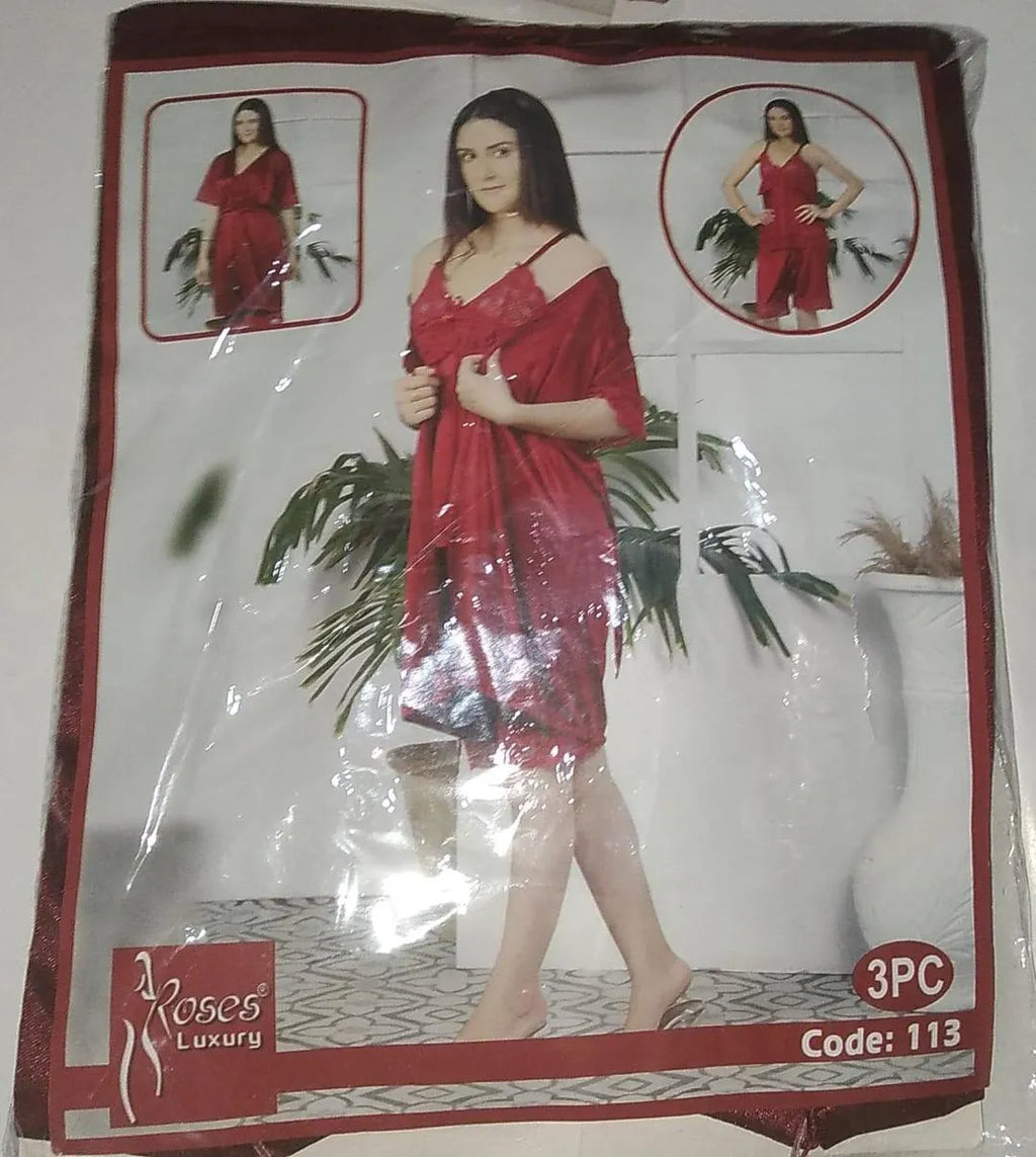 Red Silk Pajama Set for Women Medium
