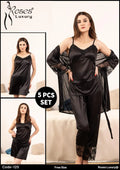 Black Silk 5-Piece Set for Women