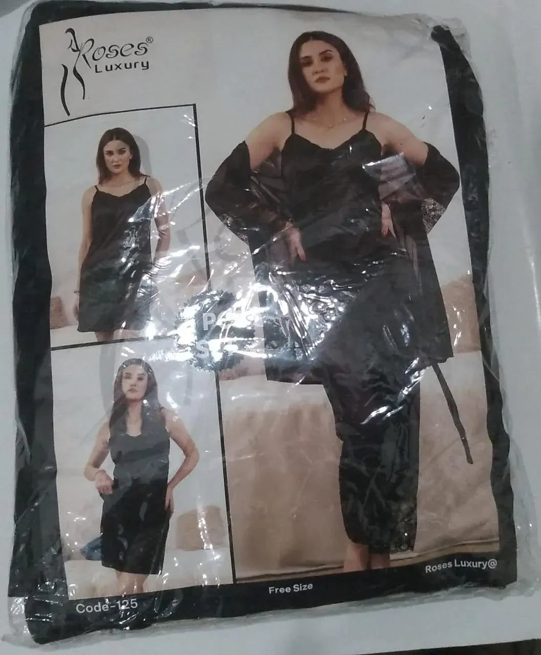 Black Silk 5-Piece Set for Women
