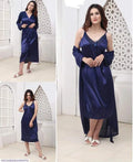 Blue Silk Lace Nightgown Set for Women