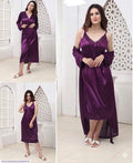 Purple Silk Lace Nightgown Set for Women