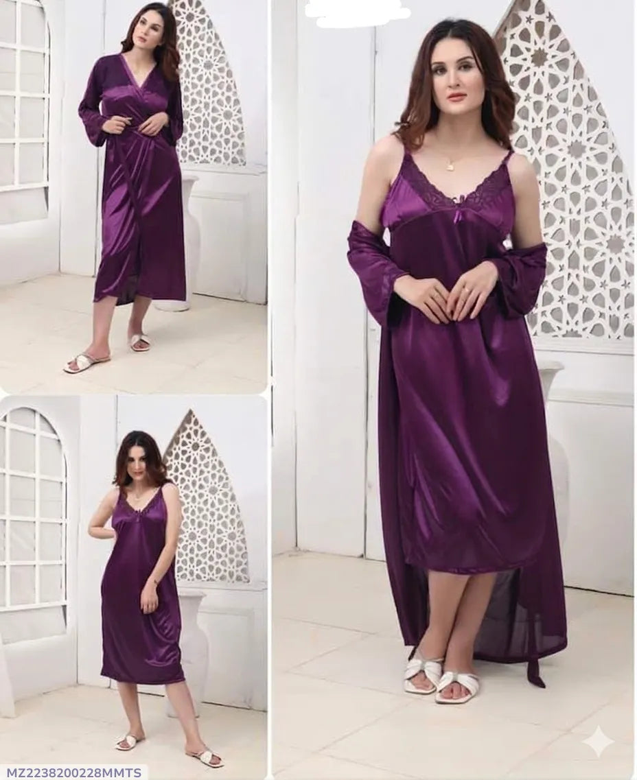 Purple Silk Lace Nightgown Set for Women