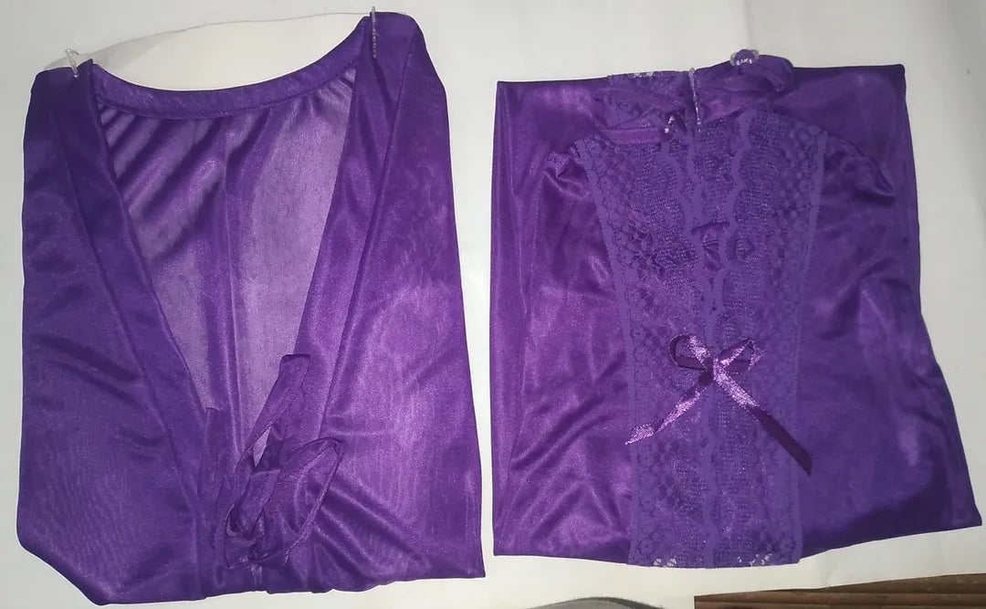 Purple Silk Lace Nightgown Set for Women