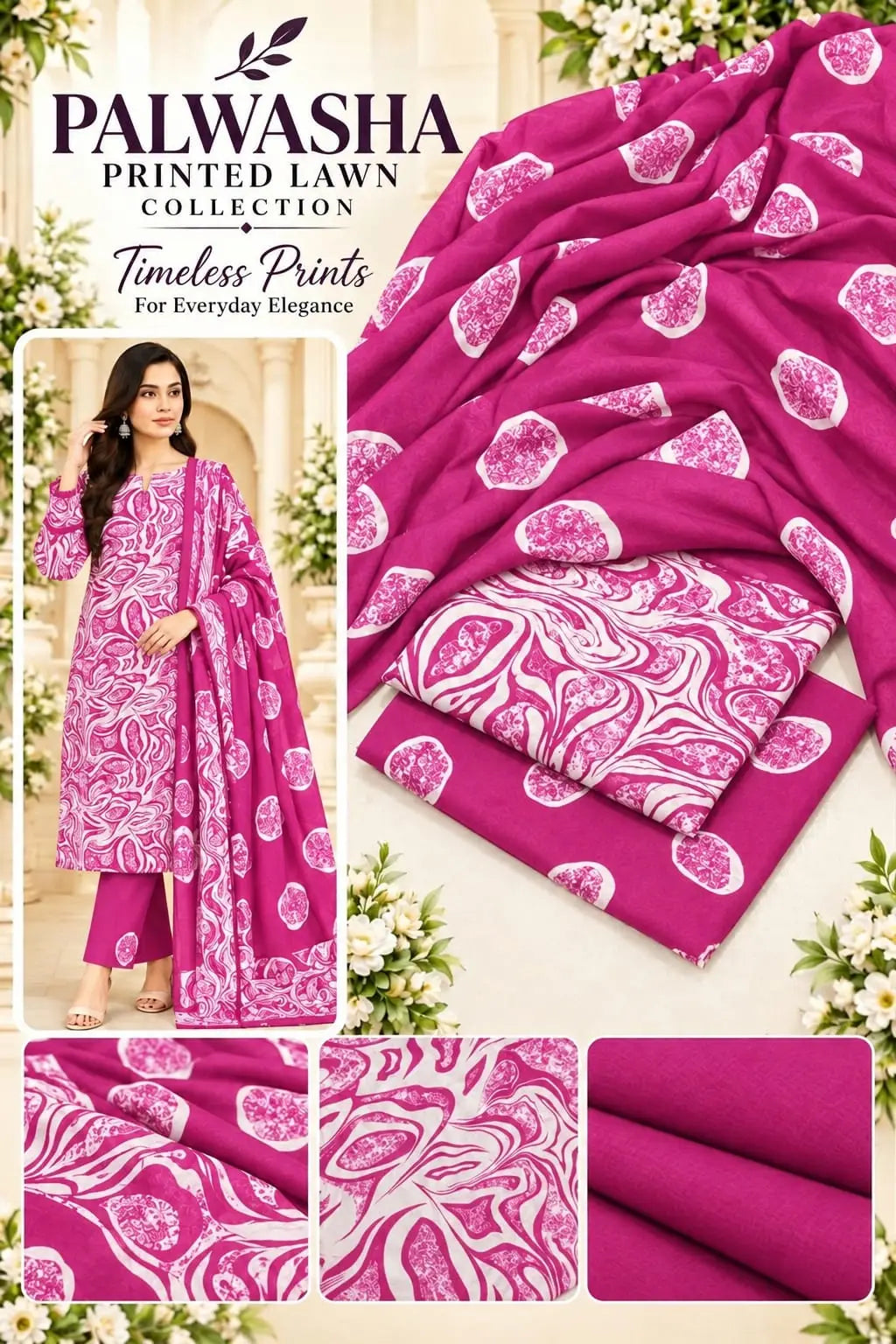 3 Pcs Women's Unstitched Digital Print Suit