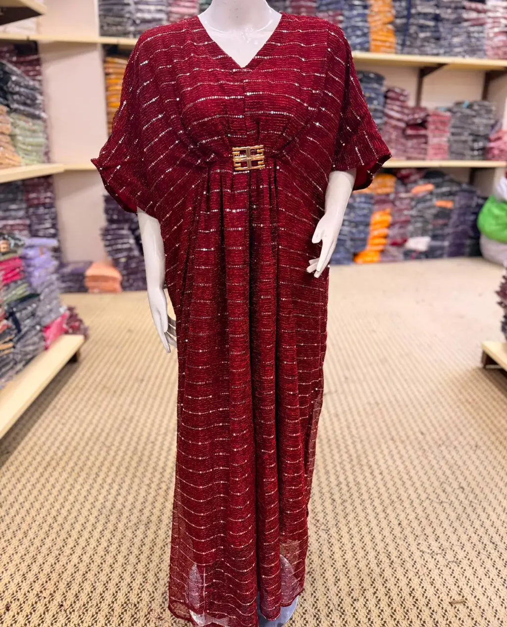 Moonlight Fabric Long Kaftan for Women with Bakkal & Attached Crepe Inner – Free Size Modest Maxi Kaftan Dress (54/55 Inches)