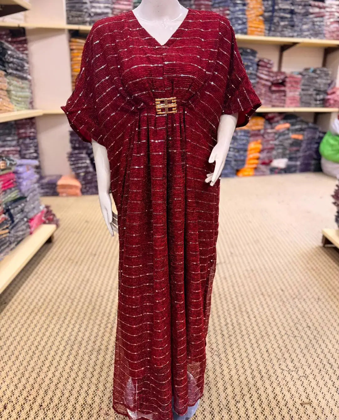 Moonlight Fabric Long Kaftan for Women with Bakkal & Attached Crepe Inner – Free Size Modest Maxi Kaftan Dress (54/55 Inches)